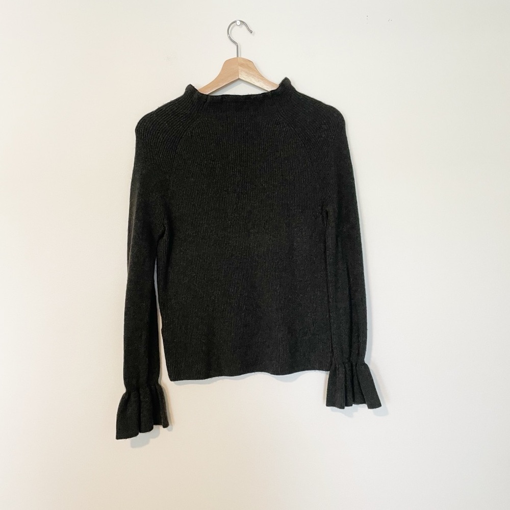 Banana Republic • Dark Green Marled Mock Neck Ruffle Sleeve Sweater - Picture 6 of 6